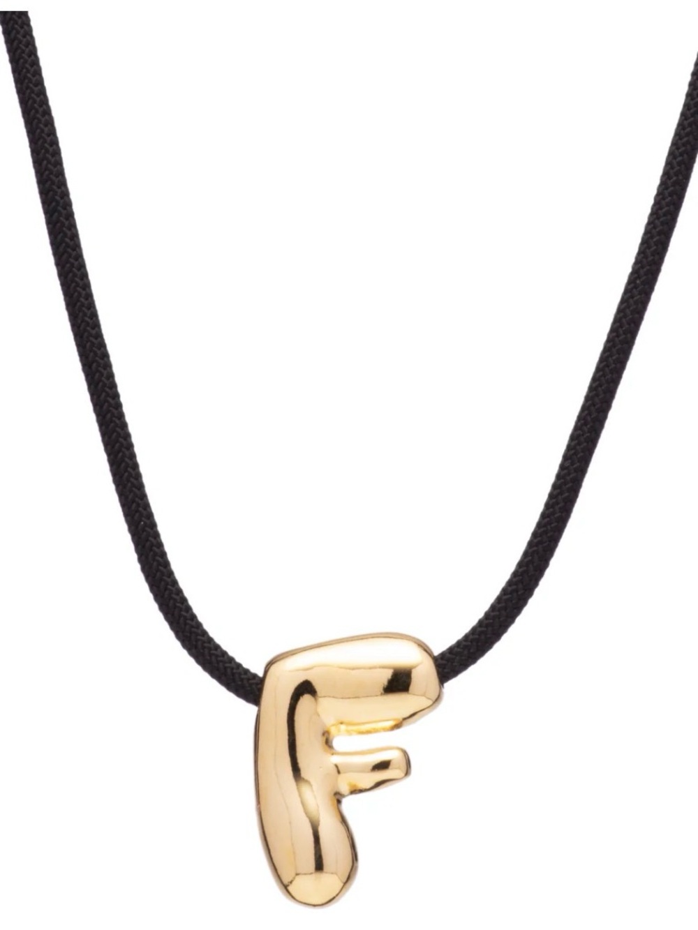 MAYAMAR Puffy Inital F Necklace on Black Cord NEW in POUCH